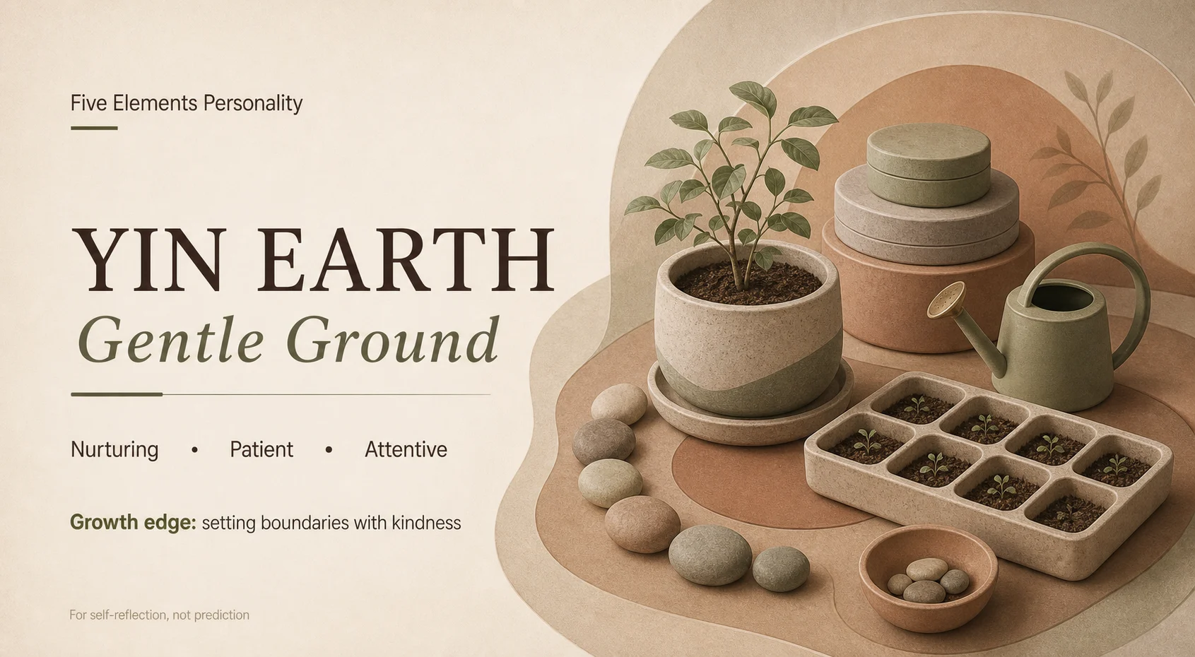 The Nurturer personality card with abstract objects representing the type's traits and growth edge